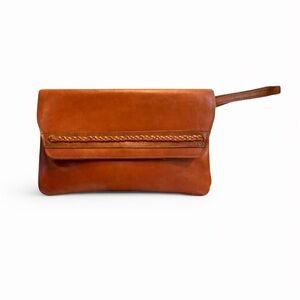 Vintage Brown Leather Clutch Purse | Minimalist Wristlet 11” x 6.5”